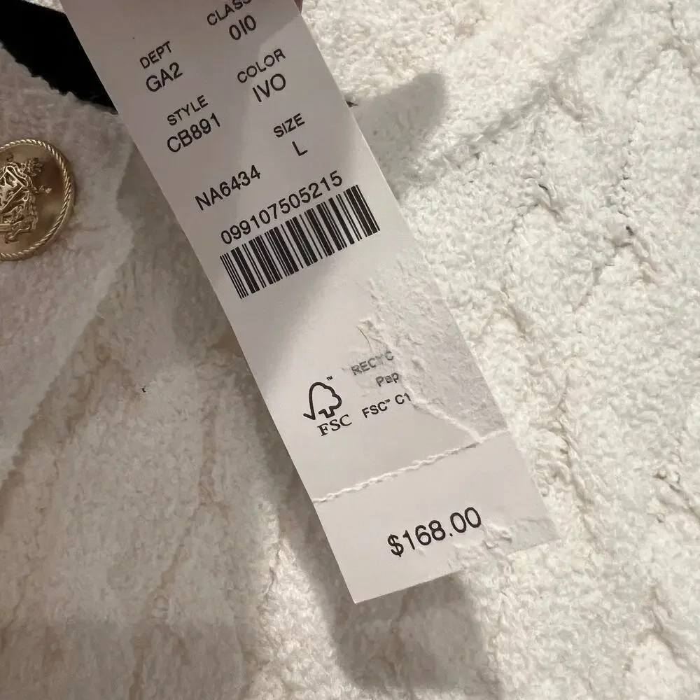 J. Crew Women's Odette Cable-Knit Cardigan Sweater Cotton-Blend Ivory Size L NWT